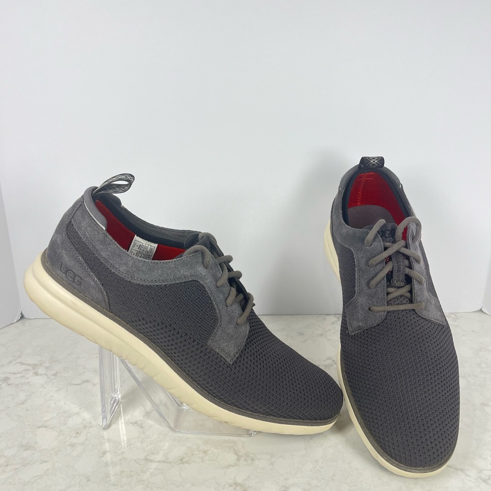 UGG Men's Gray Knit Lace-Up Sneakers with Cream Sole